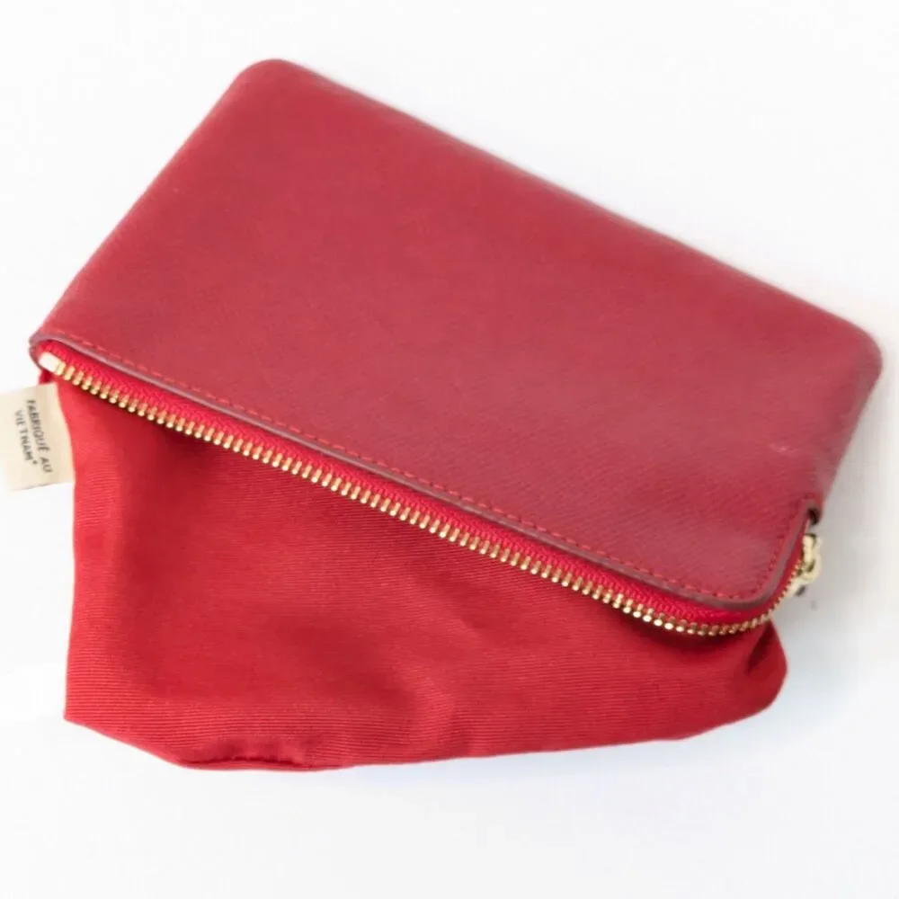 COACH Red Crossgrain Leather Small Wristlet Corner Zip Pouch Card Slots F58032